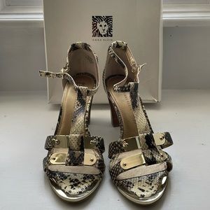 Anne Klein Snake Print Open Toe Block Heel Sandal WORN ONCE